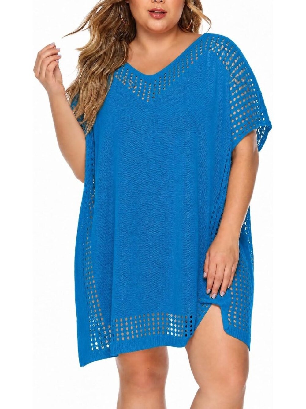 Women's Z Blue One Size Polyester Crochet Summer Swimsuit Coverup Dress